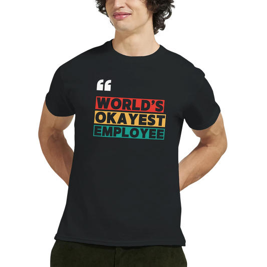 Buy custom sweatshirt with Worlds Okayest Employee design, heavyweight unisex crewneck, fun and casual
